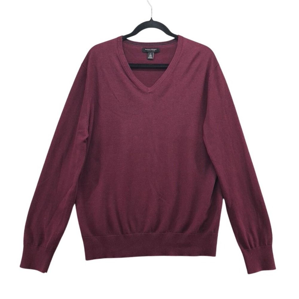 Banana Republic Sweater Mens Large Adult Burgundy Silk Cotton Cashmere V-Neck‎ L